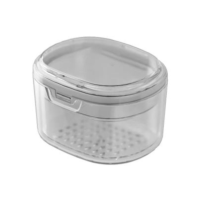 UYVEIS Portable Denture Cups for Soaking Dentures, Leak Proof Retainer Bath with Drain Basket Denture Case Full Dentures Bathroom(White)