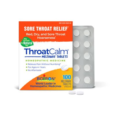 Boiron ThroatCalm Tabs - 100 Count for Pain Relief from Red, Dry, Scratchy, Sore Throats and Hoarseness - Throat Calm Meltaway Tablets