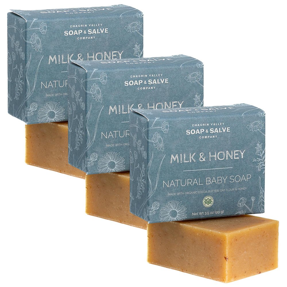 Chagrin Valley Soap & Salve Baby Shampoo Baby Soap Bar from Oat, Honey & Goat Milk - Unscented & Moisturizing - For Babies Sensitive Dry Skin & Eczema - 3.5 oz Shampoo Bar & Organic Body Wash