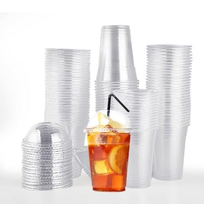 1000 Pack 16OZ Disposable Pet Cold Clear Cups with Dome Lids Perfect for Smoothies, Iced Coffee, Juices, Cocktails and Soda