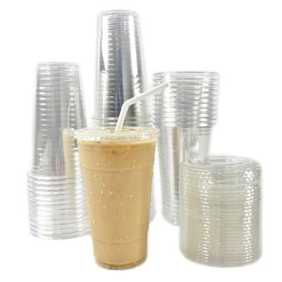 300 Pack 20OZ Disposable Pet Cold Clear Cups With Flat Lids and Wrapped Straws Perfect for Smoothies, Iced Coffee, Juices, Cocktails and Soda