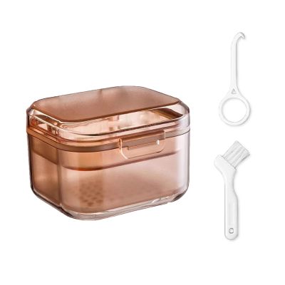 UYVEIS Denture Bath Case with Drain Basket, Portable Travel Denture Cups for Soaking Dentures, Denture Soaking Container Retainer Bath(Orange,C)