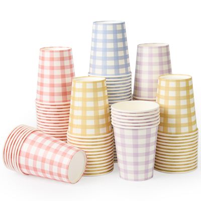 120pcs 9oz Gingham Party Paper Drinking Cups, 4 Colors Easter Party Disposable Plaid Paper Cups Easter Paper Cups Checkered Cups for Wedding Birthday Decoration Fiesta Baby Shower Picnic