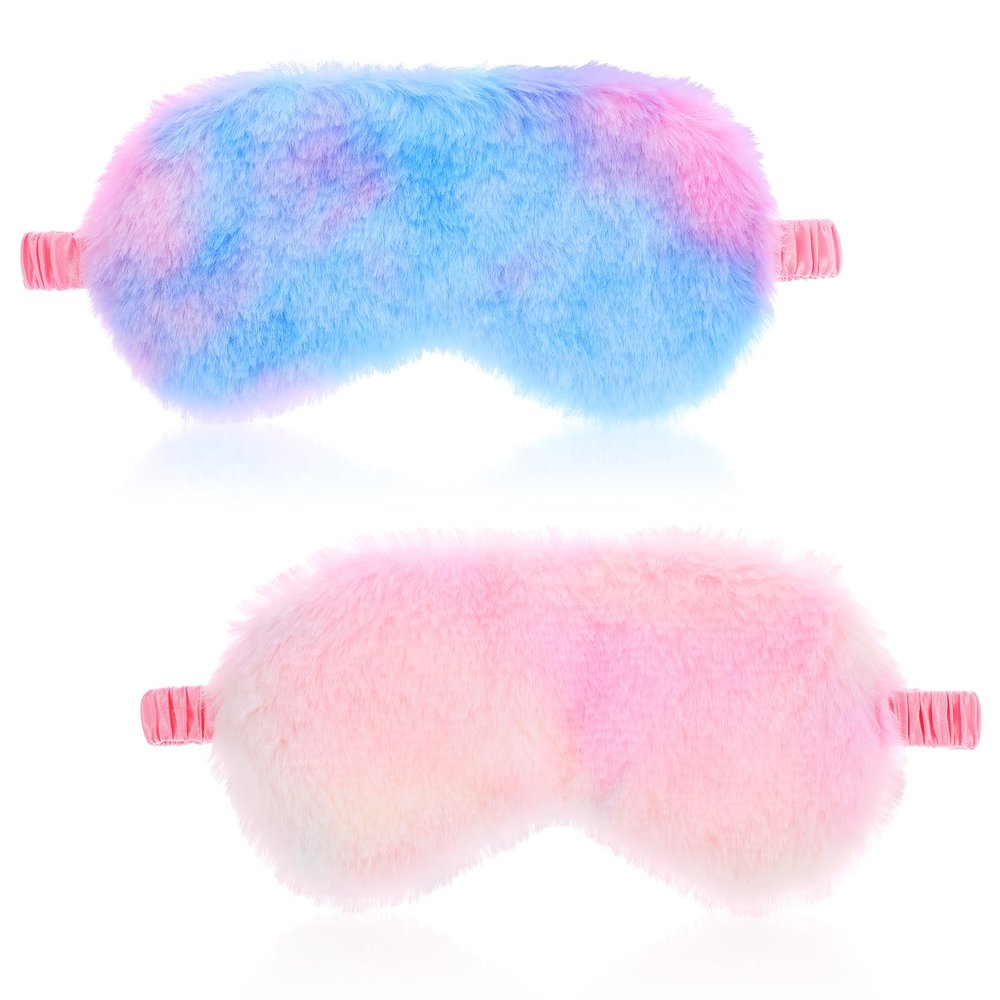 Oruola 2pcs Toddler Sleep Mask, Kids Sleep Masks Girls, Comfortable Plush Blindfold Satin Back Rainbow Faux Fur Sleeping Masks for Kids Women Men Travel Nap,Colorful