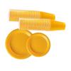 KOCKSHION 1set Disposable Plastic Tableware Set Multi-purpose Party Dinnerware Kit Yellow Includes and Plates Each Disposable Cups for Easy Party Supplies view 1