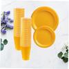 KOCKSHION 1set Disposable Plastic Tableware Set Multi-purpose Party Dinnerware Kit Yellow Includes and Plates Each Disposable Cups for Easy Party Supplies view 2