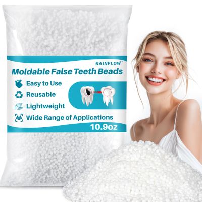 RAINFLOW 10.9oz Repair Thermoplastic Teeth Beads - Tooth Repair Kit,Moldable False Teeth Beads for DIY Tooth Filling,Moldable Thermal Beads for Halloween Vampire Teeth Fangs