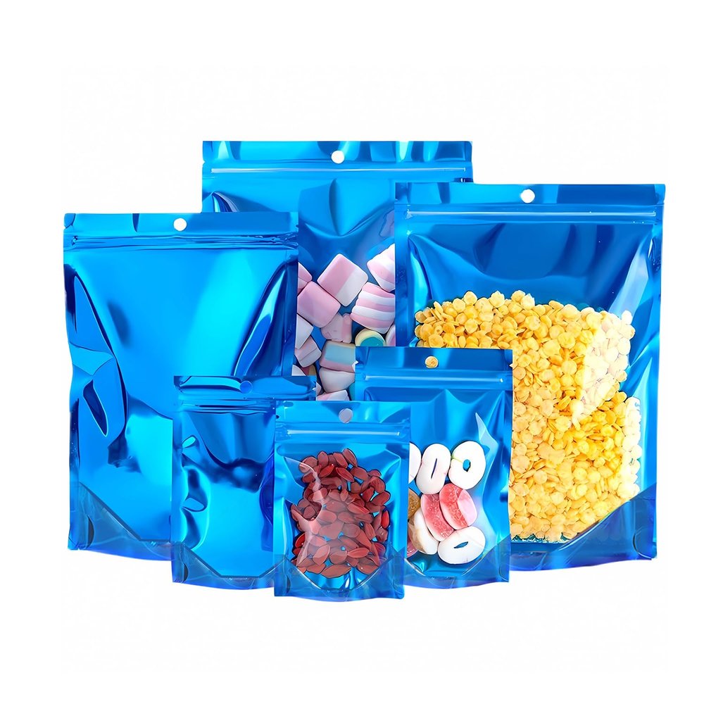 100 PCS Smell Proof Mylar Bags, Resealable Packaging Sealable Bags, Stand Up Aluminum Foil Pouch Bags with Clear Window for Food Storage, Jewelry,Cookie,Small Business Packaging(Blue 4.7x7.9inch)