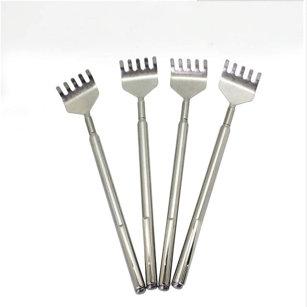 4 Pcs Portable Extendable Telescopic Metal Back Scratchers/Hand Massager/Stainless Steel Extendable Back Scratcher for Thanksgiving, Birthday, Christmas, Easter Valentines Gifts (Silver)