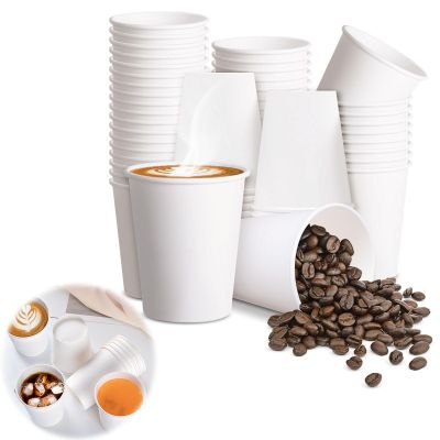 100 Pack Disposable 12 oz Coffee Cups, Leak-Free Food Safe Paper espresso Cups 12 oz, Coffee Cups, Hot Paper Coffee Cups 12oz, White Paper Cups for Cold and Hot Drinks