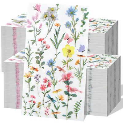 Epakh 200 Pcs Bulk wildflower paper napkins Guest Towels 2 Ply Disposable Floral Dinner Napkins Decorative botanical Hand Towels for Mother's Day Summer Bathroom Wedding Holiday Party, 7.9 x 4.3"