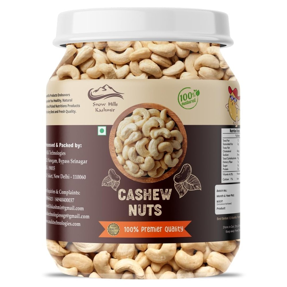 Snow Hills Kashmir Whole Cashew Crunchy Nuts - (1.1 Pound) | Spurced From Kashmir, Perfect for Snack, Roasted Cashew Jar | Ideal for Cooking & Baking