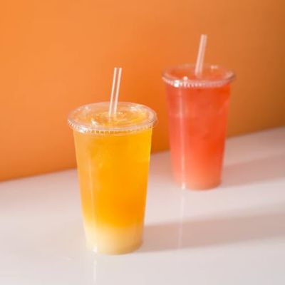 32OZ Disposable Pet Cold Clear Cups and Flat Lids with Wrapped Straws Perfect for Smoothies, Iced Coffee, Juices, Cocktails and Soda (200)