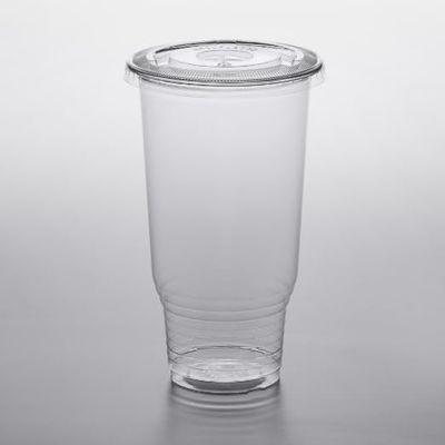 32OZ Disposable Pet Cold Clear Cups and Flat Lids for Straws Perfect for Smoothies, Iced Coffee, Juices, Cocktails and Soda