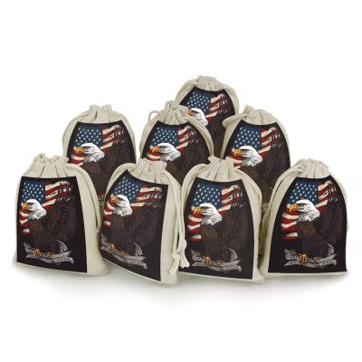 QMNBTES USA Patriotic Eagle Drawstring Gift Bags 8PCS Muslin Bags Drawstring Bags Muslin Bags Fabric Gift Bags Small Drawstring Bags Cloth Gift Bags Gift Wrap Bags Drawstring Gift Pouch