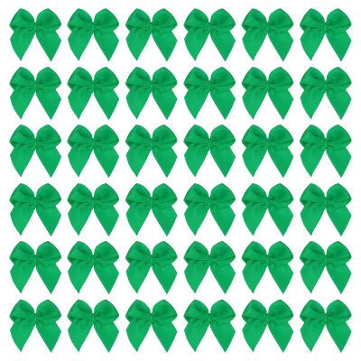 PATIKIL 1 Inch Mini Ribbon Bow 100 Pcs Satin Fabric Ribbon Flower Bows Appliques for DIY Craft Sewing Wedding Party Decoration, Green