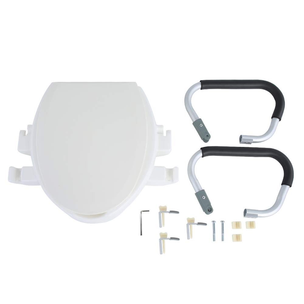 JTLB 10cm Elevated Raised Toilet Seat with Lid Removable Padded Arms White
