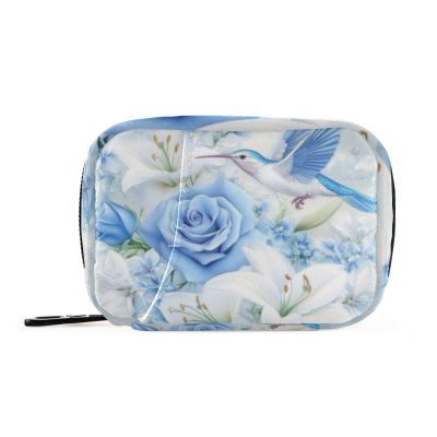 Pill Box 7 Day with Zipper Travel Pill Organizer Vitamin Supplement Medicine Holder for Family Business Camping White Lily Blue Roses Hummingbird White Snow