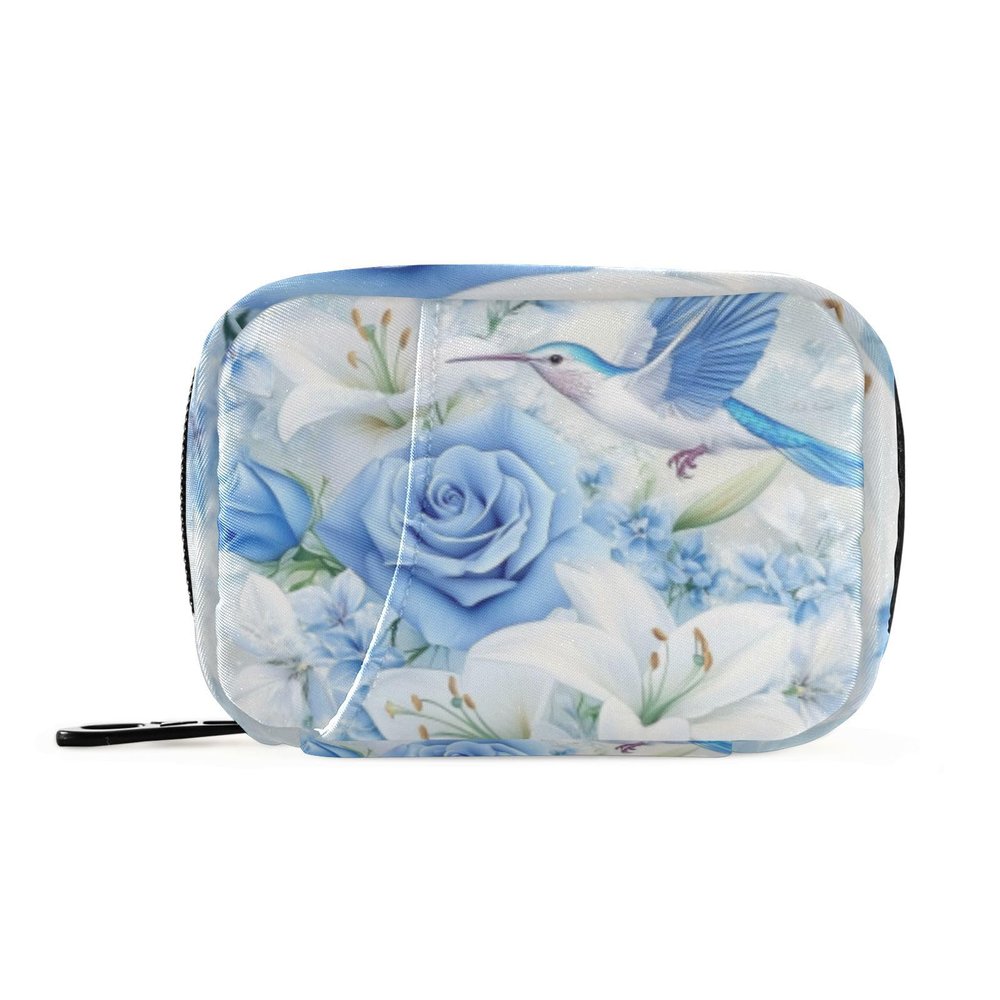 Pill Box 7 Day with Zipper Travel Pill Organizer Vitamin Supplement Medicine Holder for Family Business Camping White Lily Blue Roses Hummingbird White Snow