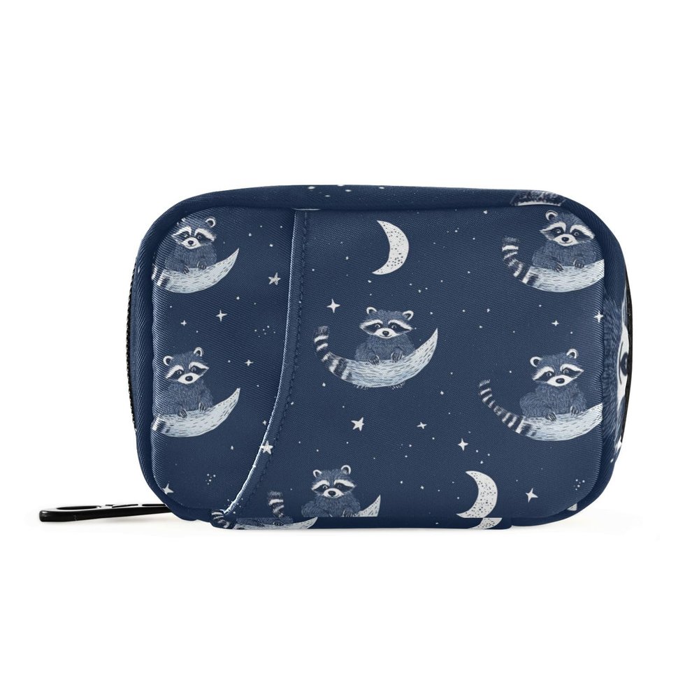 Pill Box 7 Day with Zipper Travel Pill Organizer Vitamin Supplement Medicine Holder for Family Business Camping Raccoon Moon Stars Dark Blue