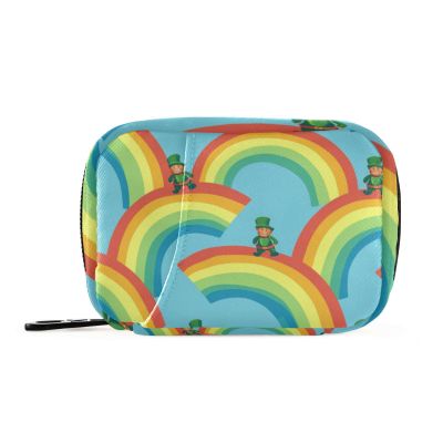 Pill Box 7 Day with Zipper Travel Pill Organizer Vitamin Supplement Medicine Holder for Family Business Camping St. Patrick's Day Leprechaun on Rainbow Blue