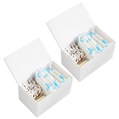 Klmnop 2 Pcs Tampon and Pad Organizer for Period, Sanitary Napkin Holder, Feminine Sanitary Pad Tampon Storage for Bathroom(White)