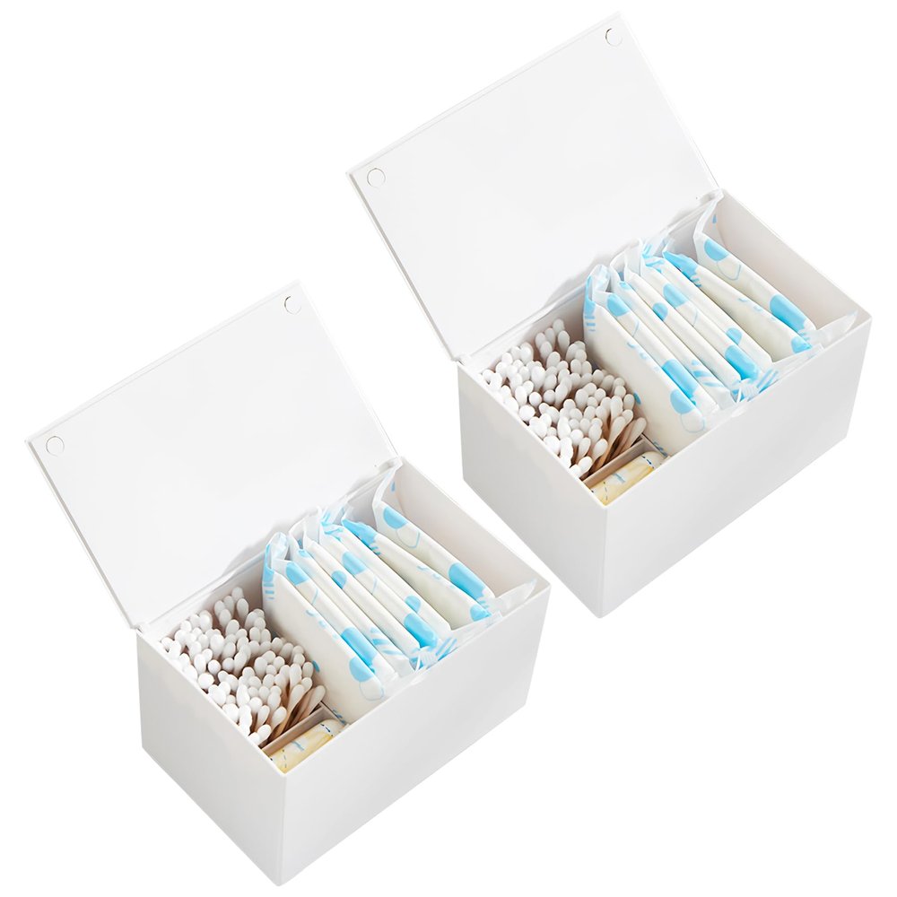 Klmnop 2 Pcs Tampon and Pad Organizer for Period, Sanitary Napkin Holder, Feminine Sanitary Pad Tampon Storage for Bathroom(White)