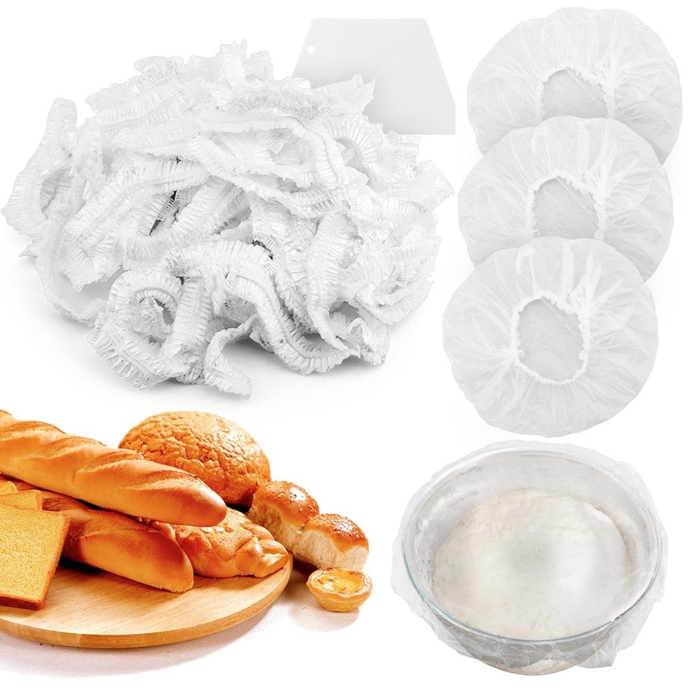 100PCS Bowls Covers and 1pc Dough Scraper for Bread Proofing Fruit Vegetable Meat Bowl(Transparent)