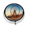 Small Pill Case 3 Compartments, Ferris Wheel Pill Box Daily Metal Portable Pill Organizer for Pocket Purse Travel Pillbox with Mirror Round Medicine Vitamin Holder Unique Gift view 2