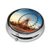 Small Pill Case 3 Compartments, Ferris Wheel Pill Box Daily Metal Portable Pill Organizer for Pocket Purse Travel Pillbox with Mirror Round Medicine Vitamin Holder Unique Gift view 3