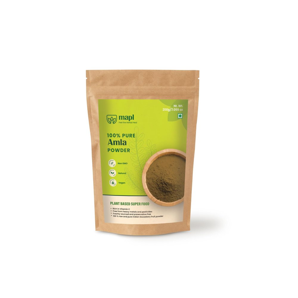 MAPL Amla Powder (7.05 oz) Organic Indian Superfood for Hair Care | Indian Gooseberry/Amalaki Powder | 100% Pure | Supports Skin Glow, Hair Growth, Digestion, Cleansing | Resealable Zip Lock Pouch