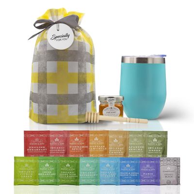 Tea Gift Set for Women & Men Includes Assorted Teas, Elegant Mug & Honey (Teal - Hrny & Sons Tea)