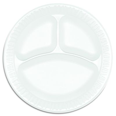 EcoQuality 9 inch 3 Compartment Disposable White Insulated Foam Heavy Duty Plates for Parties BBQs Catering Events Weddings Everyday Use Sturdy and Durable Design for Hot and Cold Foods (100)