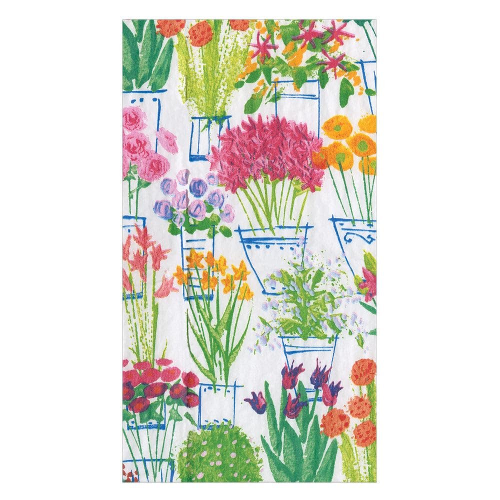 Caspari Flower Market Guest Towel Napkins - 15 Guest Towel Napkins per Pack, 4 PACKS