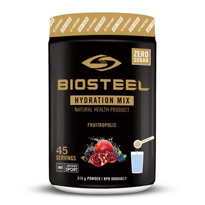 BIOSTEEL Zero Sugar Hydration Mix, Great Tasting Hydration with 5 Essential Electrolytes, Fruitropolis, 45 Servings per Tub