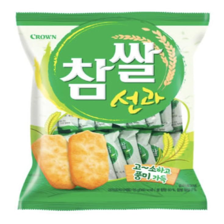 Korean Snack Rice Cracker Crown Chamssal Seon Gwa 115g, Pack of 10 Sweet and Crispy Rice Treat