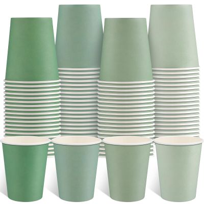 100 Pack Gradient Sage Green Paper Cups, 9oz Green Party Cups Disposable Baby Shower Paper Cup, Drinking Cup for Wedding Birthday Woodland Baby & Bridal Shower Picnic Barbecue Tea Party Supplies