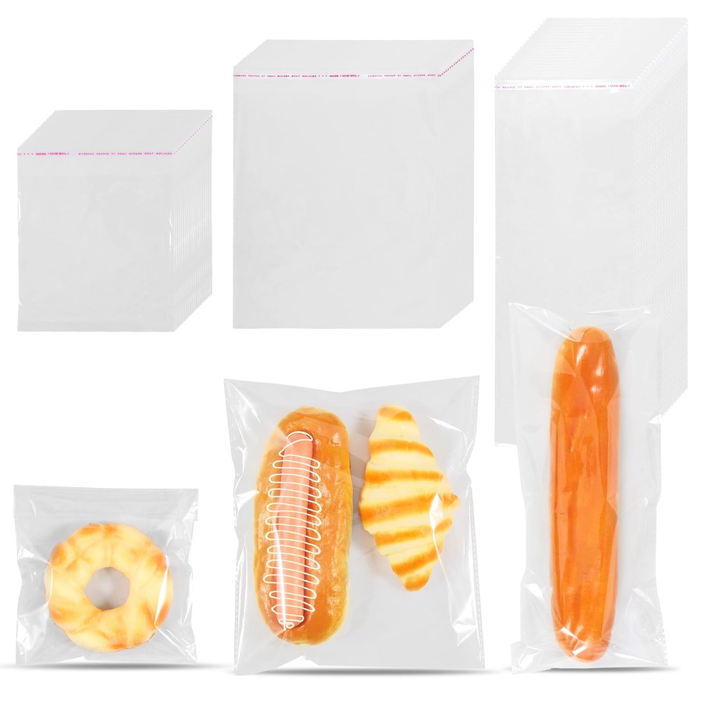 300 Pcs Self Sealing Cellophane Bags, Clear Cookie Bags, Reusable Cellophane Treat Bags, Resealable Cellophane Bags for Packaging Gifts Candy Bread Party Favors