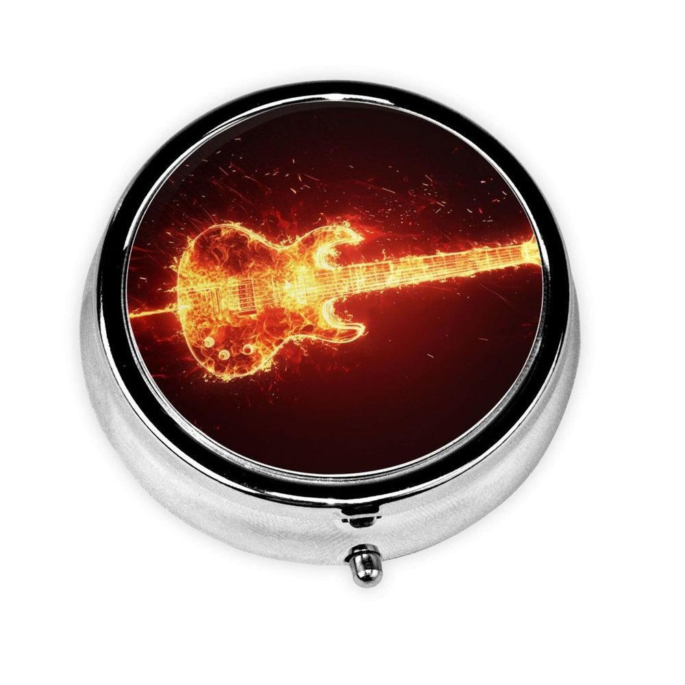 IYOVI Guitar fire Flames Printed Pill Box/Pill Case Portable Square Pill Box, Pill Case for Purse Pill Box Travel, 2.2x1.6in