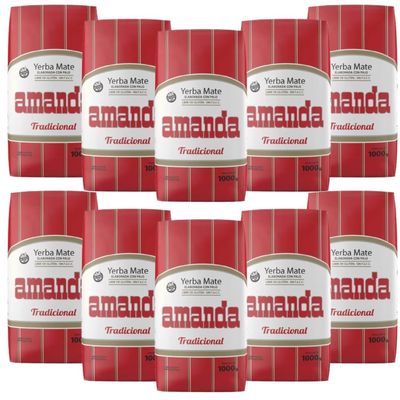 10-Pack Amanda Yerba Mate Traditional with Stems From Argentina, 1 kg / 2.2 lbs each bag