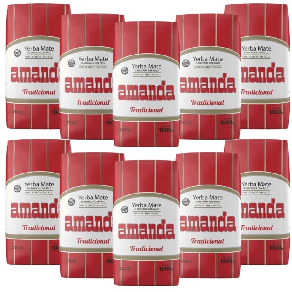 10-Pack Amanda Yerba Mate Traditional with Stems From Argentina, 1 kg / 2.2 lbs each bag
