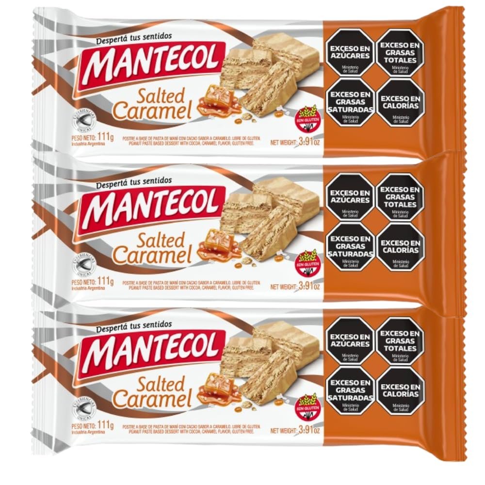 3-Pack Mantecol Salted Caramel Bar Peanut Dessert with Cocoa Flavor From Argentina, 111 g / 3.9 oz each