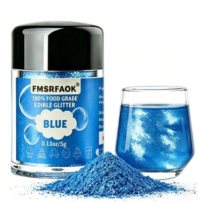 Blue Edible Glitter for Cocktails 5g Luster Dust Edible Food-Grade Glimmer Powder for Drink Desserts,Wine , Beverages, Candy,Cakes, Strawberries, Cookies, Fondant, Home Bakery Restaurant Vegan (0.18 oz )