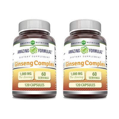 Amazing Formulas Ginseng Complex 1000mg of 4:1 Korean Ginseng Extract, Capsules Supplement | Non-GMO | Gluten Free | Made in USA (120 Count | 2 Pack)