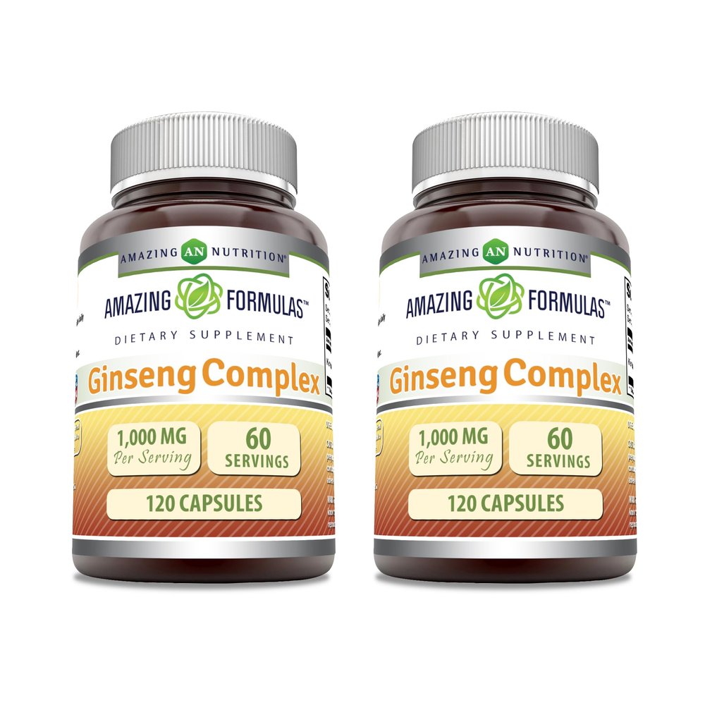 Amazing Formulas Ginseng Complex 1000mg of 4:1 Korean Ginseng Extract, Capsules Supplement | Non-GMO | Gluten Free | Made in USA (120 Count | 2 Pack)