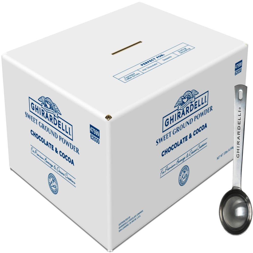Ghirardelli Chocolate & Cocoa Sweet Ground Powder, 10lb with Barista Spoon