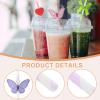 uxcell 80Pcs Butterfly Stripe Paper Straws, Drinking Straws Cake Decorations for Wedding Birthday Party Supplies, Purple view 3