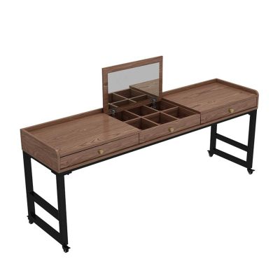 DSEWTEZXI Home Rolling Drawers Bed Table with Wheels, Mobile Bedroom Bed Desk with Storage Compartment and Mirror, Laptop overbed Table, Over The Bed Working Table, Can be Used as Study Table.