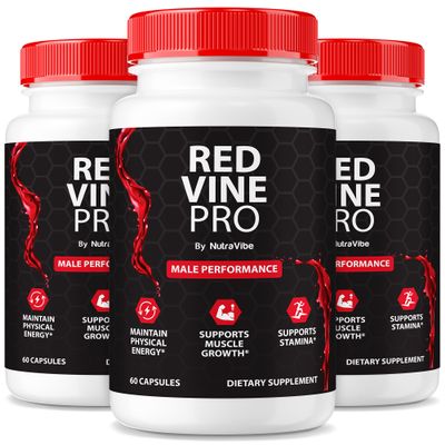 (3 Pack) Red Vine Pro for Men, Original Male Performance Formula with Clean Ingredients to Support Lasting Endurance, Stamina and Natural Energy| RedVinePro Easy-to-Swallow Pills (180 Capsules)