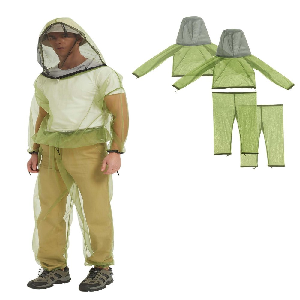 HENNCHEE Mosquito Suits for Adult, Mesh Net Bug Hooded Jacket Pant, Outdoor Full Body Protection Mosquito Proof Clothing (S/M)
